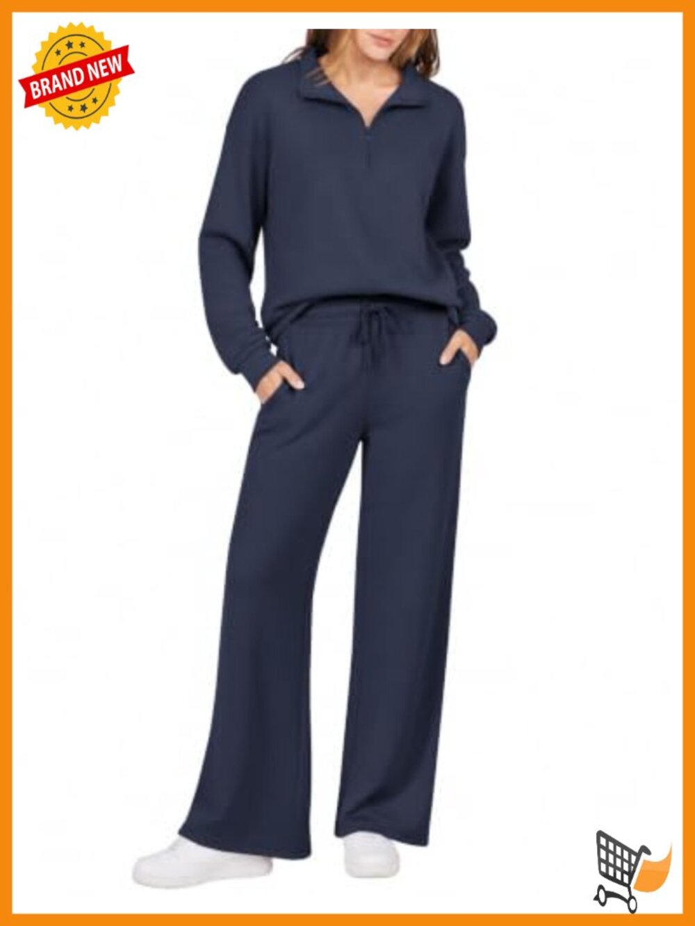 Half Zip Lounge Set Wide Leg Pants 2 Piece Matching Outfit